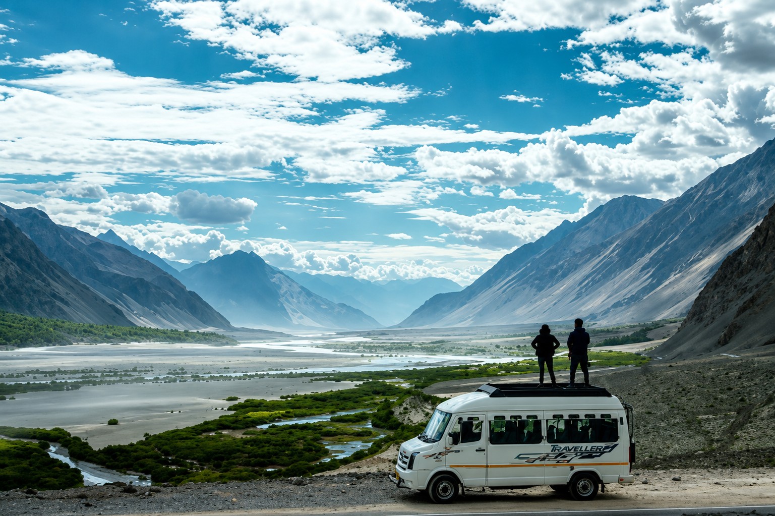 Force Traveller group van on a mountain highway